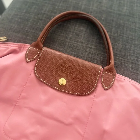 Longchamp Pink Tote Bag with Brown Leather and Zipper Closure - Picture 6 of 16